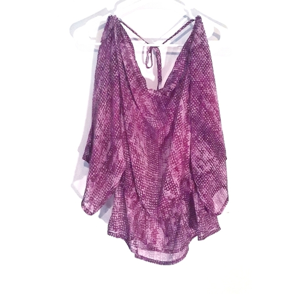 G by Guess Plum Sheer Cold Shoulder blouse - Picture 1 of 7
